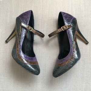 Dollhouse Patent Snake Skin Mary Jane Pumps